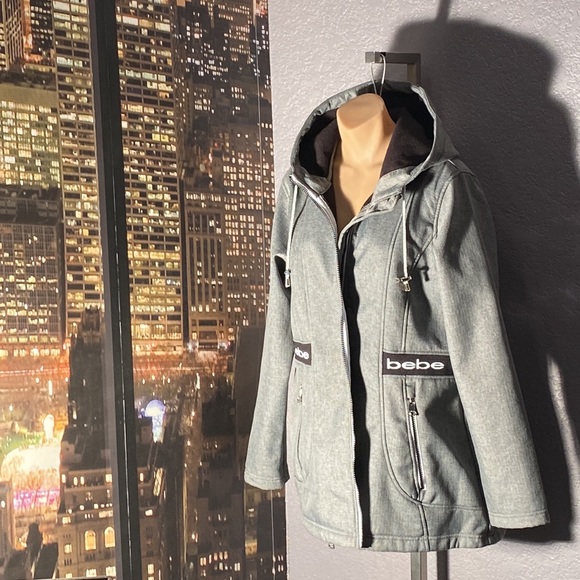 BEBE - tunic jacket: grey lined utility l/s hooded flared w pockets & logos - XL - Picture 4 of 16